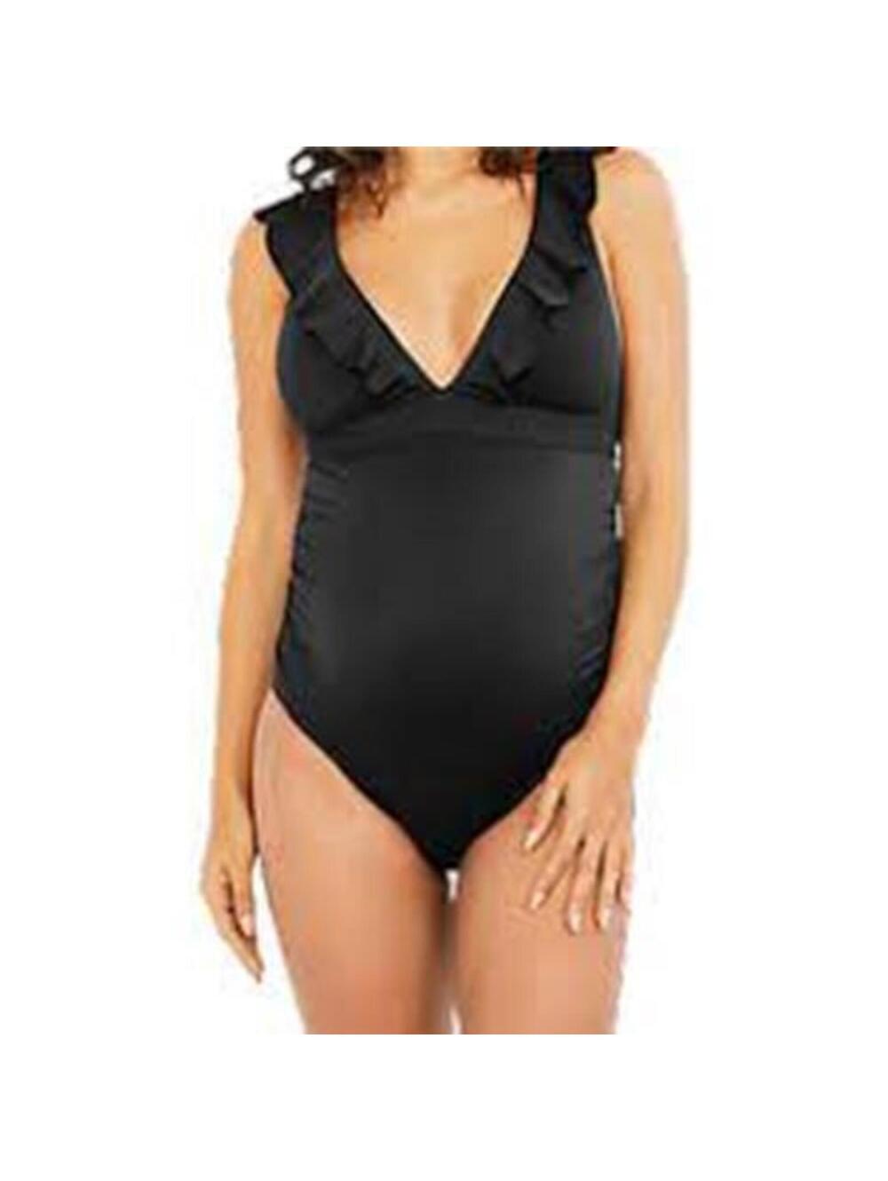 948 Motherhood Maternity BEACH BUMP Cutout back one piece ruffled swimsuit sz M
